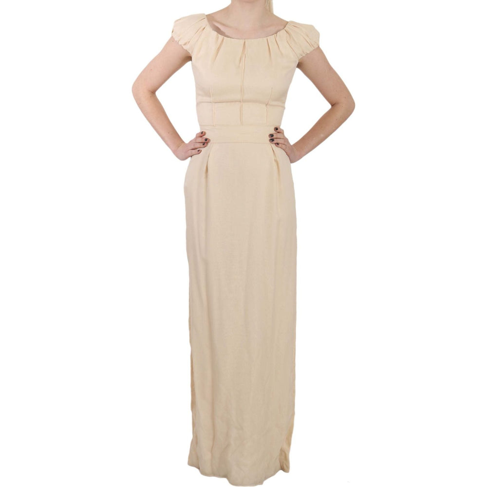 Dolce & Gabbana Beige Silk Column Cap Sleeve Gown Dress DR1683-40