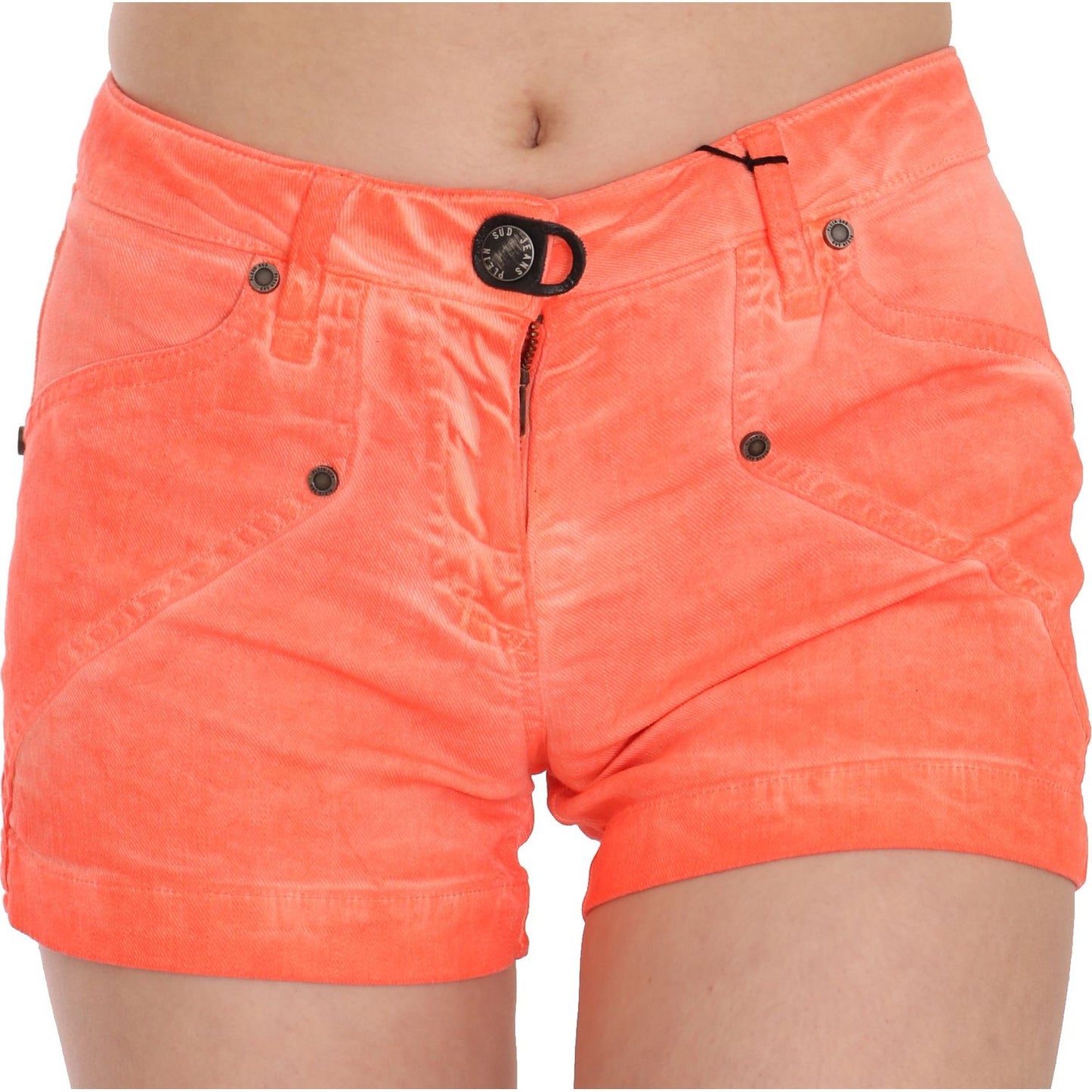 PLEIN SUD Orange Mid Waist Cotton Denim Mini Shorts PAN70245-36