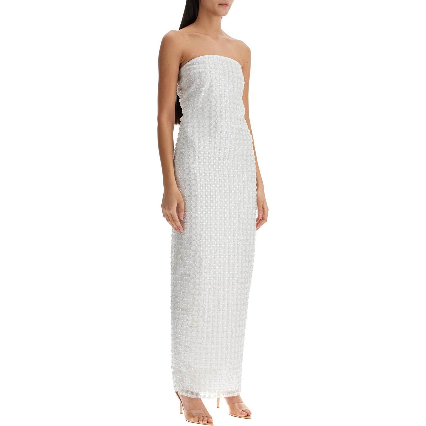 Rotate long white cotton bodycon dress with beads strapless