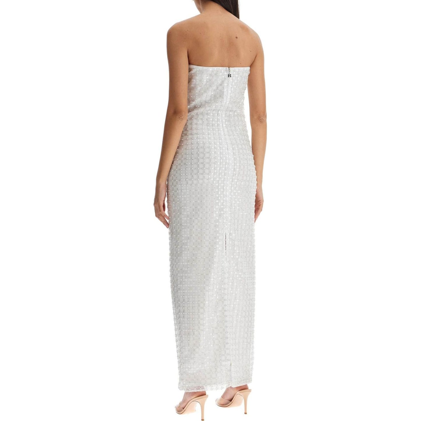 Rotate long white cotton bodycon dress with beads strapless