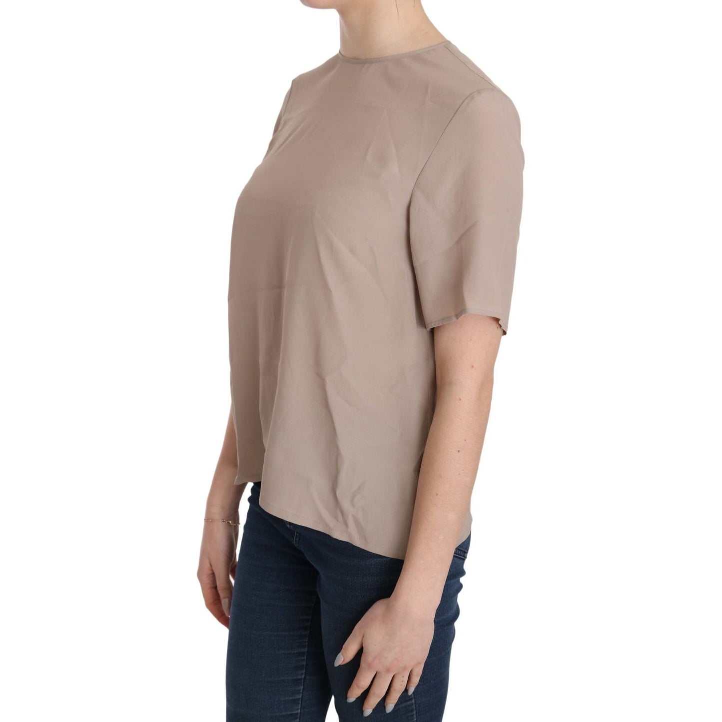Dolce & Gabbana Elegant Beige Silk Blend Crew Neck Blouse Dolce & Gabbana Rosy Brown