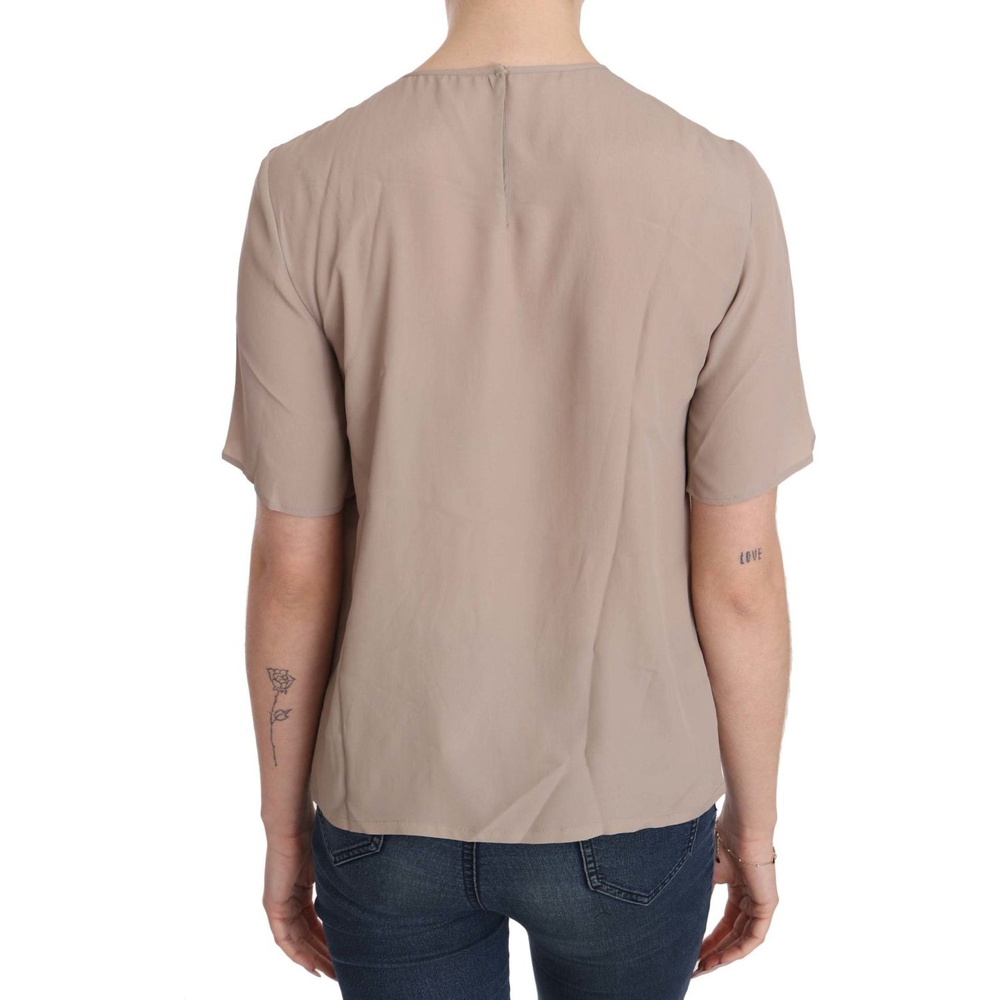Dolce & Gabbana Elegant Beige Silk Blend Crew Neck Blouse Dolce & Gabbana Rosy Brown