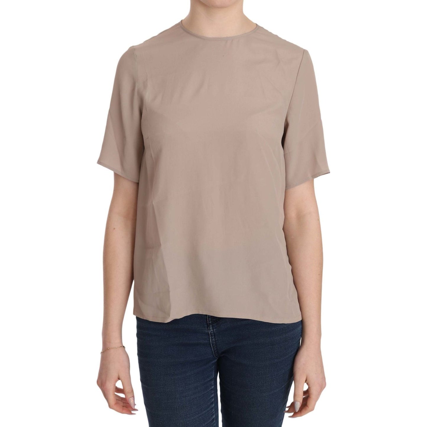 Dolce & Gabbana Elegant Beige Silk Blend Crew Neck Blouse Dolce & Gabbana Rosy Brown