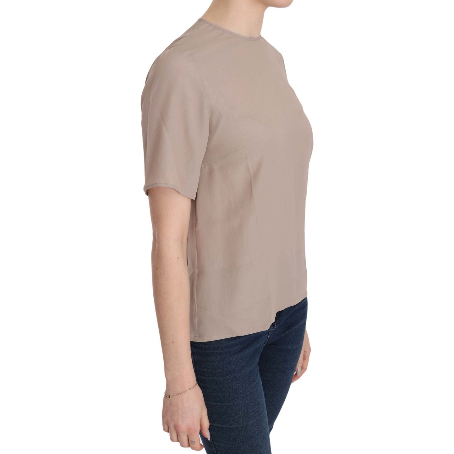 Dolce & Gabbana Elegant Beige Silk Blend Crew Neck Blouse Dolce & Gabbana Rosy Brown