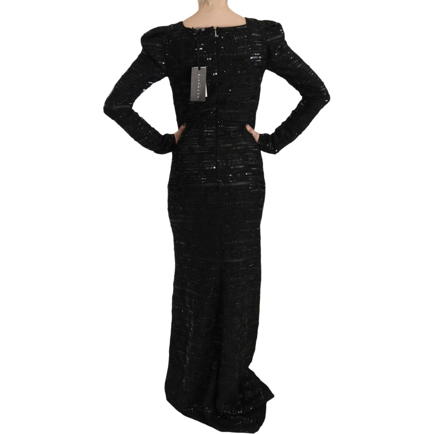 John Richmond Black Silk Full Length Sequined Gown Dress DR1670-40