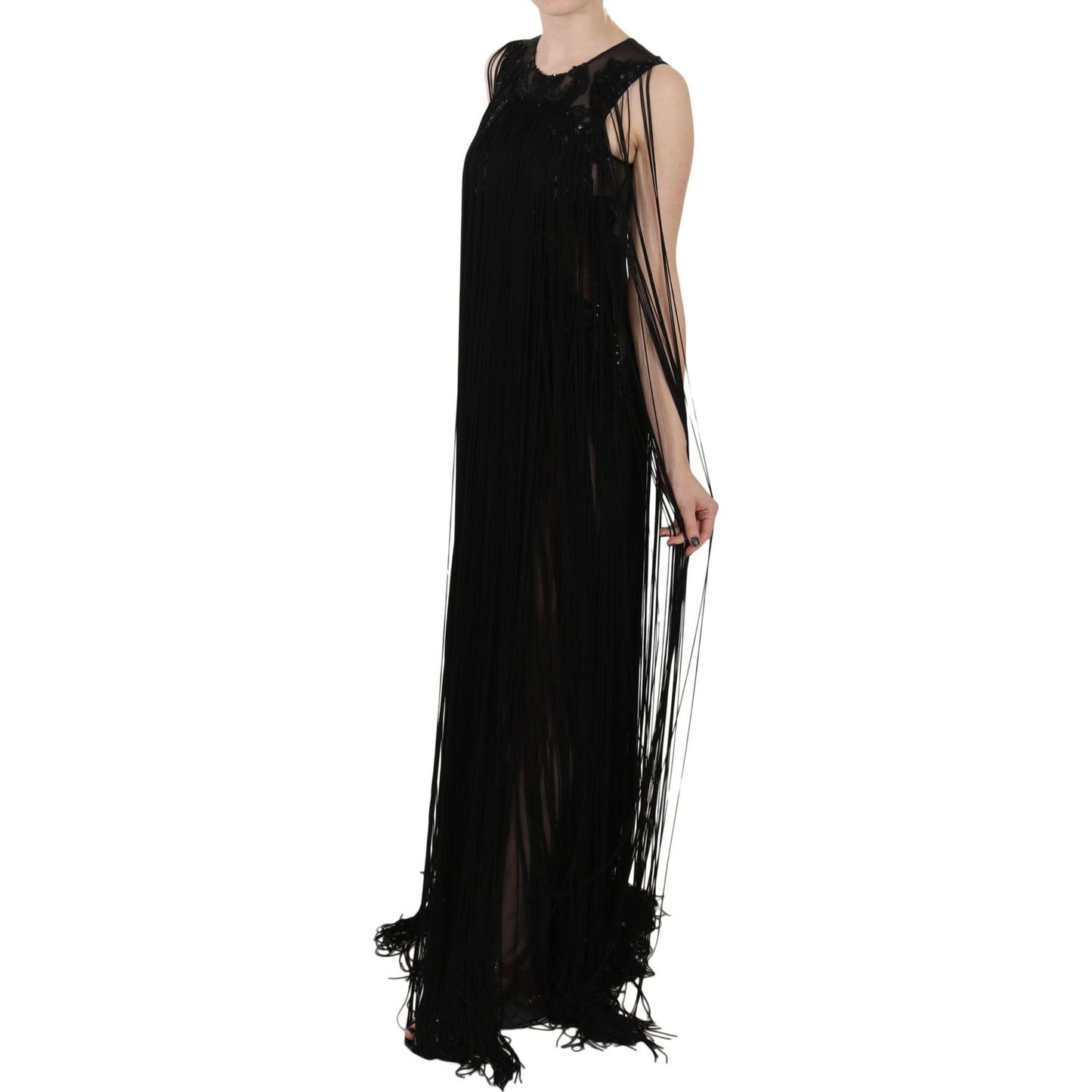 John Richmond Black Silk Beaded Sequined Sheer Dress DR1682-42