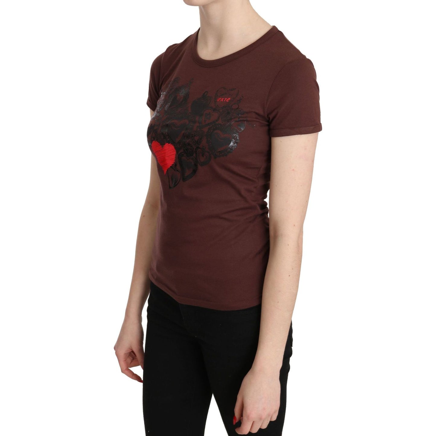 Exte Chic Brown Hearts Printed Short Sleeve Top Exte Black