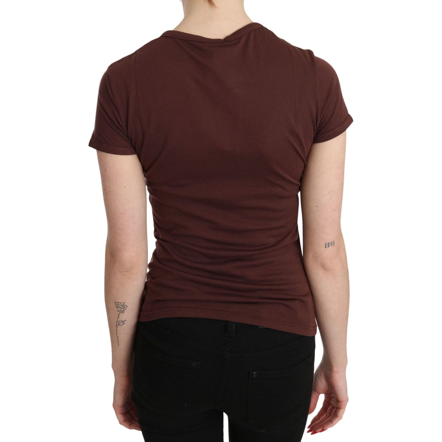 Exte Chic Brown Hearts Printed Short Sleeve Top Exte Black