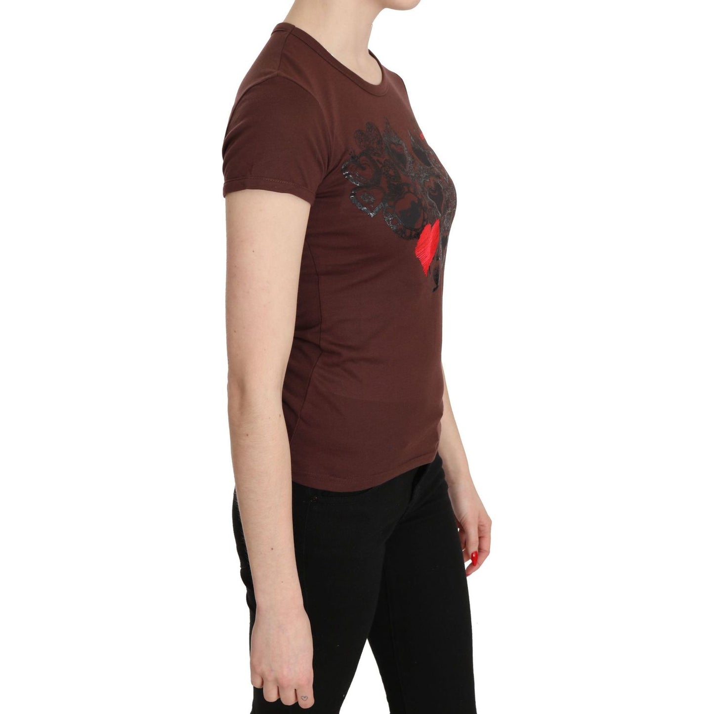Exte Chic Brown Hearts Printed Short Sleeve Top Exte Dark Slate Gray