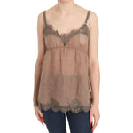 PINK MEMORIES Brown Lace Spaghetti Strap Plunging Top Blouse TSH3835-44