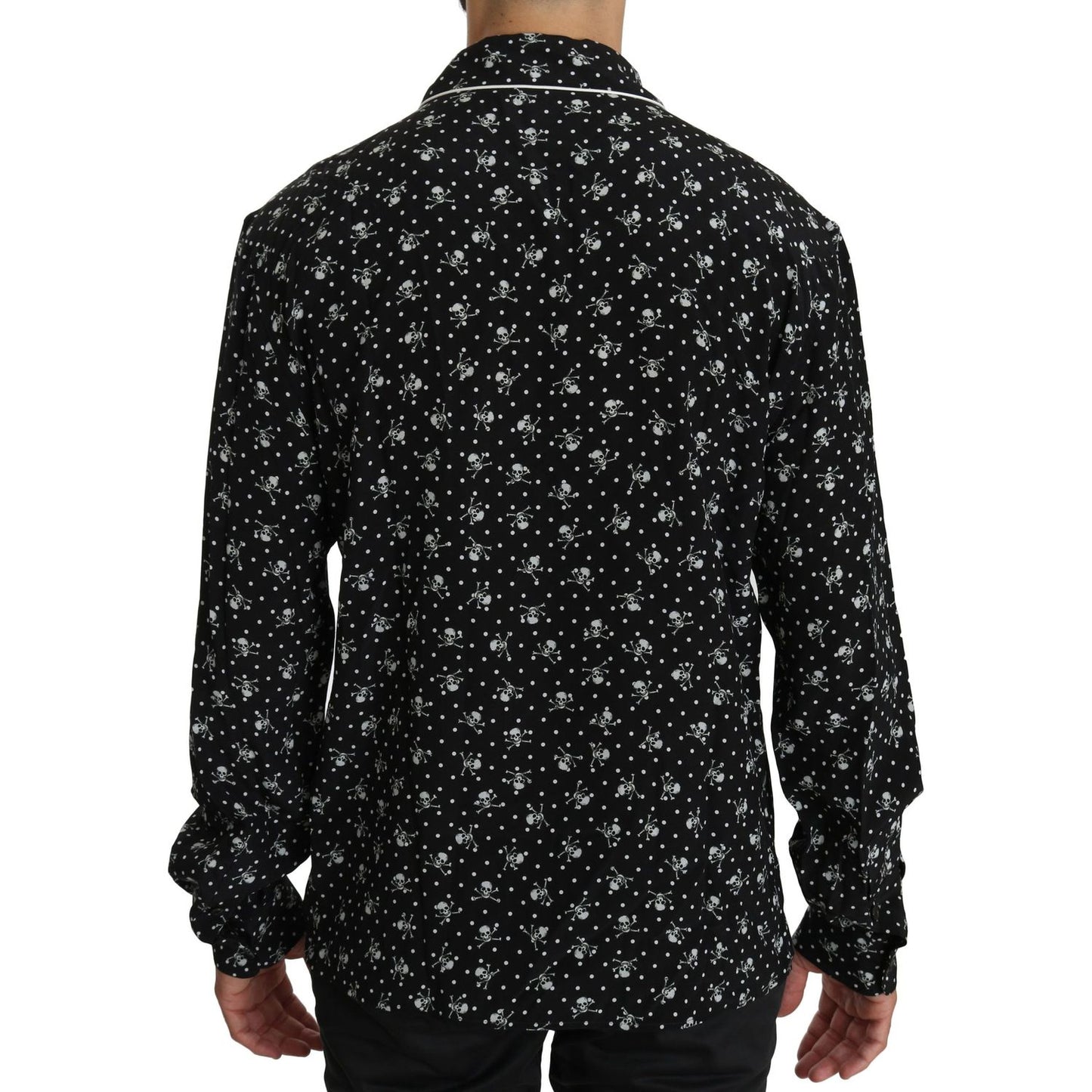 Dolce & Gabbana Elegant Silk Pajama Shirt with Skull Print Dolce & Gabbana Black