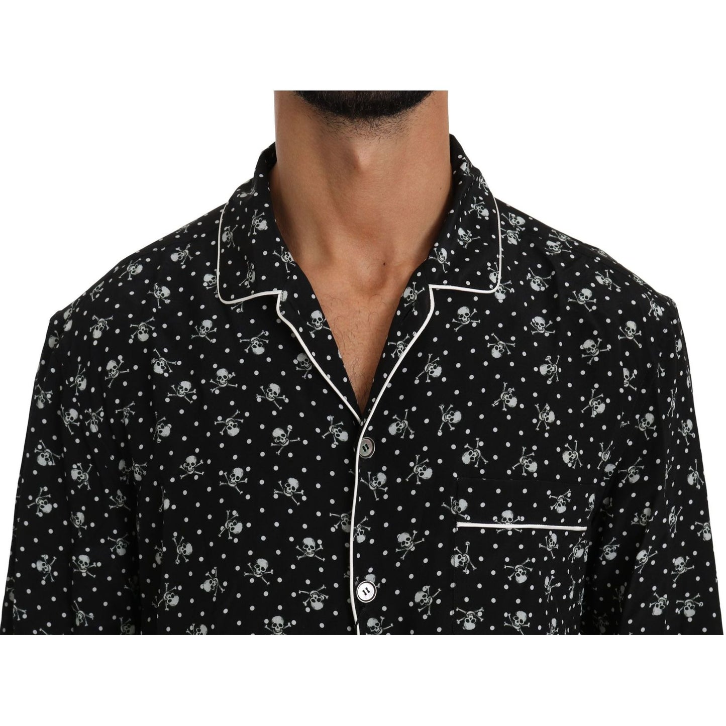 Dolce & Gabbana Elegant Silk Pajama Shirt with Skull Print Dolce & Gabbana Rosy Brown