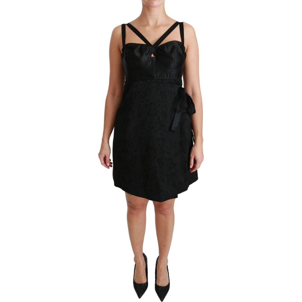 Dolce & Gabbana Black Stretch Satin Jacquard Mini Dress DR2497-46