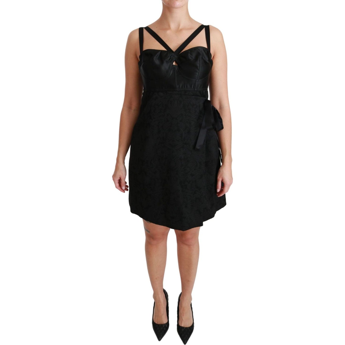 Dolce & Gabbana Elegant Black Jacquard Sheath Dress Dolce & Gabbana Rosy Brown