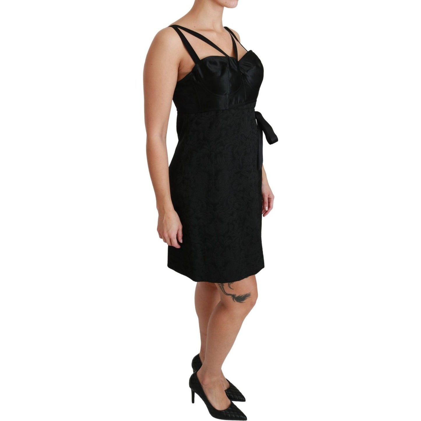 Dolce & Gabbana Elegant Black Jacquard Sheath Dress Dolce & Gabbana Rosy Brown