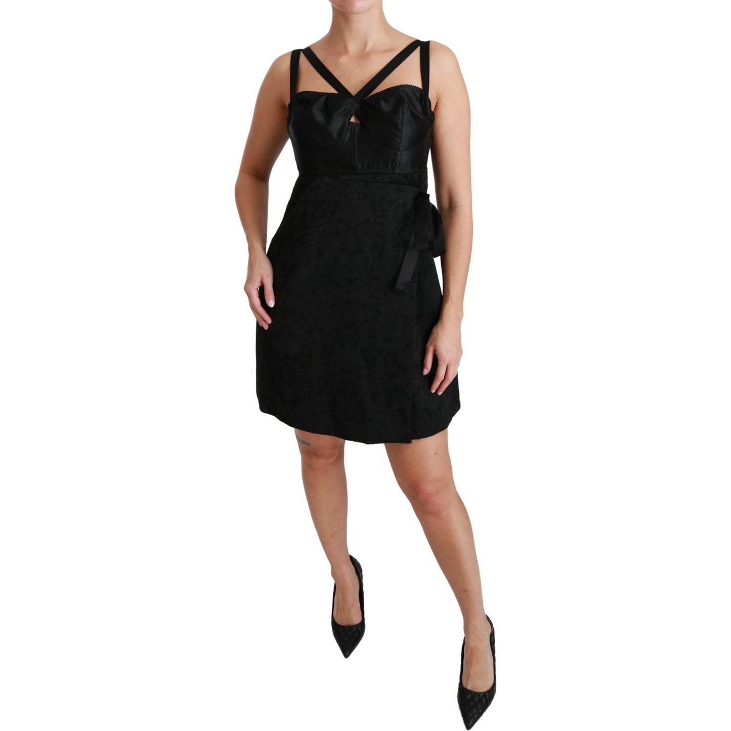 Dolce & Gabbana Elegant Black Jacquard Sheath Dress Dolce & Gabbana Rosy Brown