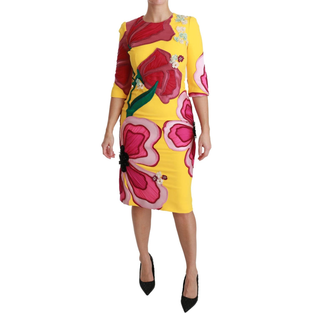 Dolce & Gabbana Yellow Floral Crystal Bodycon Sheath Dress DR2522-40