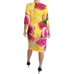 Dolce & Gabbana Yellow Floral Crystal Bodycon Sheath Dress DR2522-40