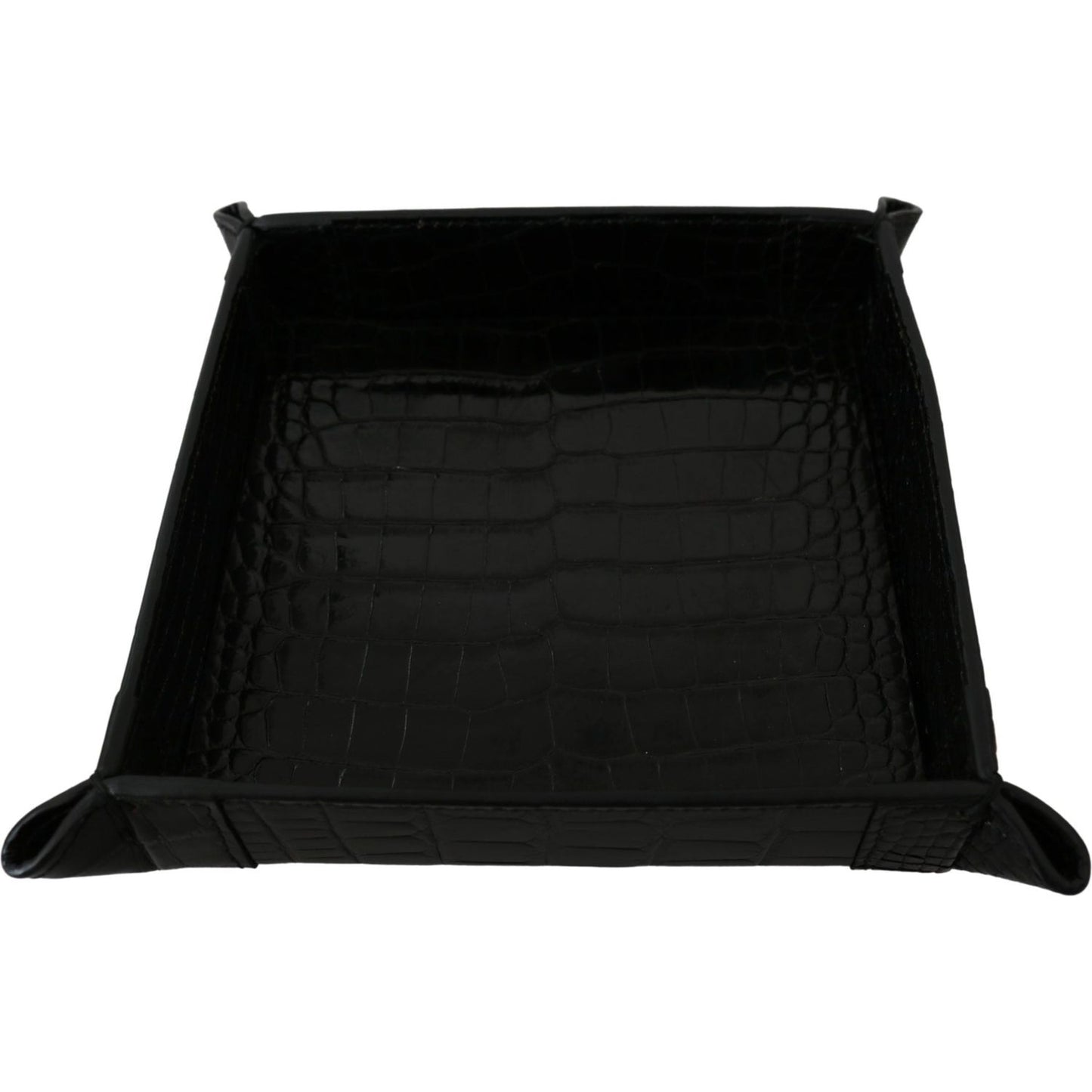 Dolce & Gabbana Elegant Black Exotic Skin Entry Tray Dolce & Gabbana Black