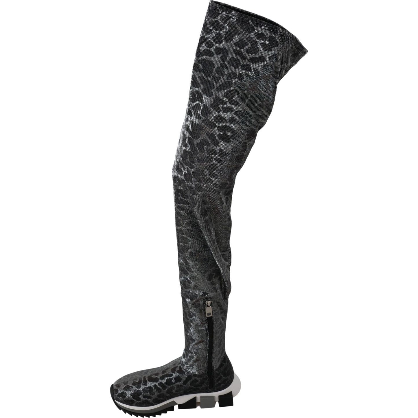 Dolce & Gabbana Elegant Leopard Booties Above Knee Shoes Dolce & Gabbana Dark Slate Gray