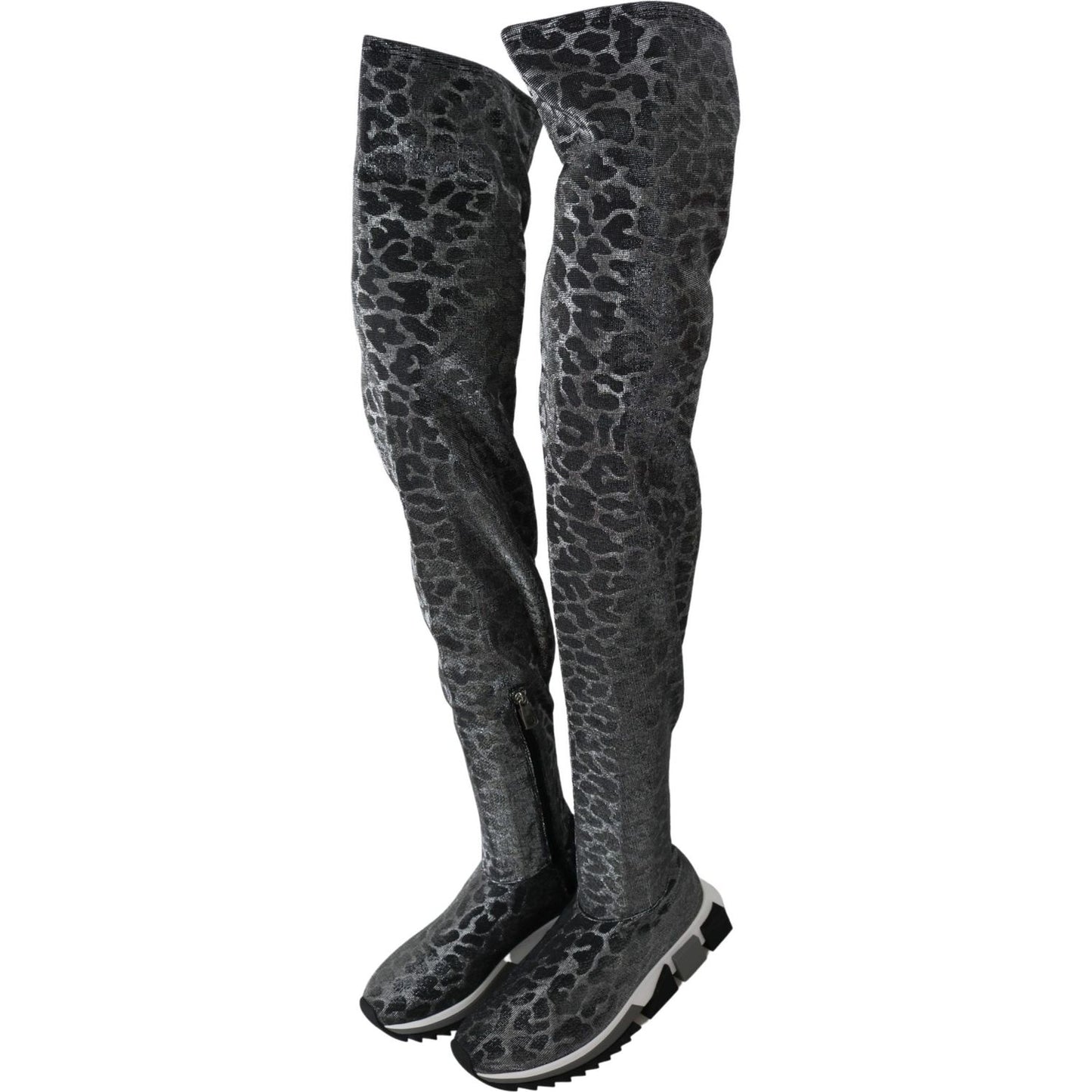 Dolce & Gabbana Elegant Leopard Booties Above Knee Shoes Dolce & Gabbana Dark Slate Gray