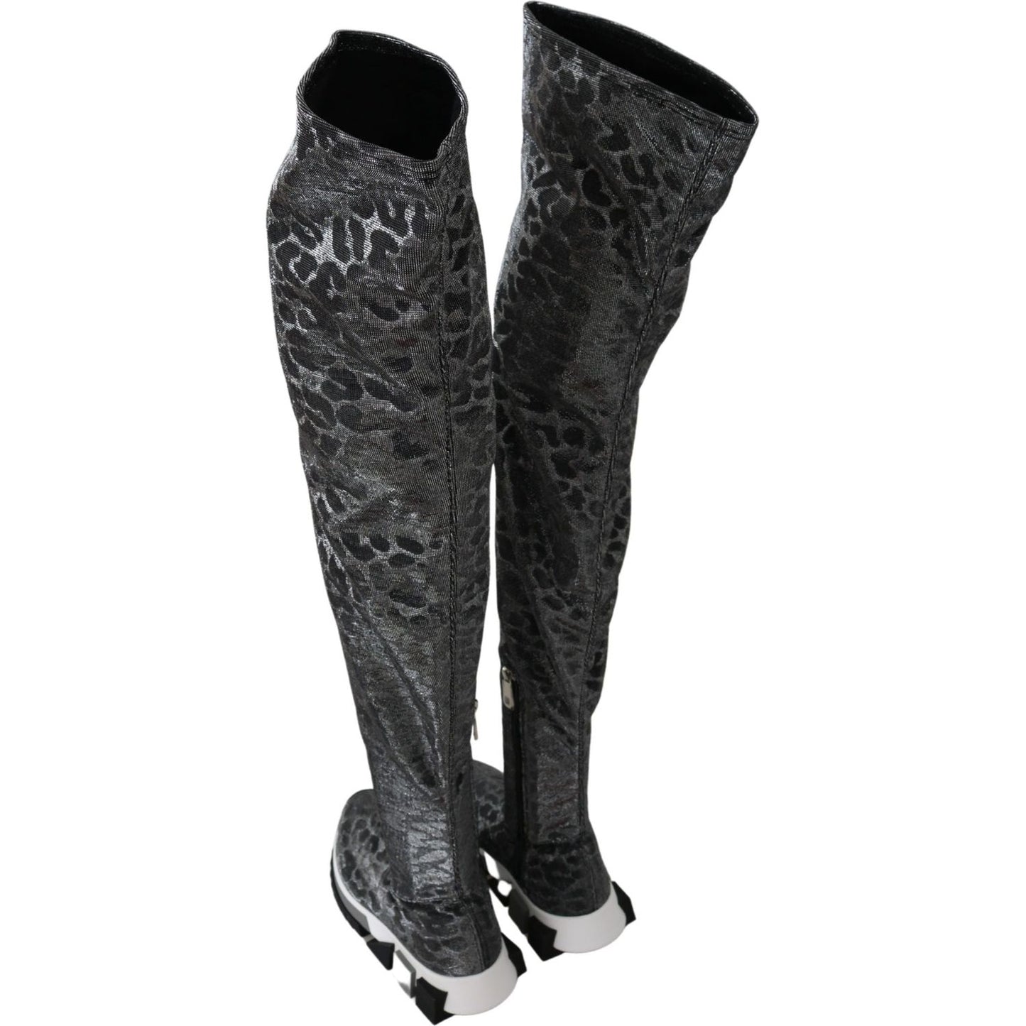 Dolce & Gabbana Elegant Leopard Booties Above Knee Shoes Dolce & Gabbana Dark Slate Gray