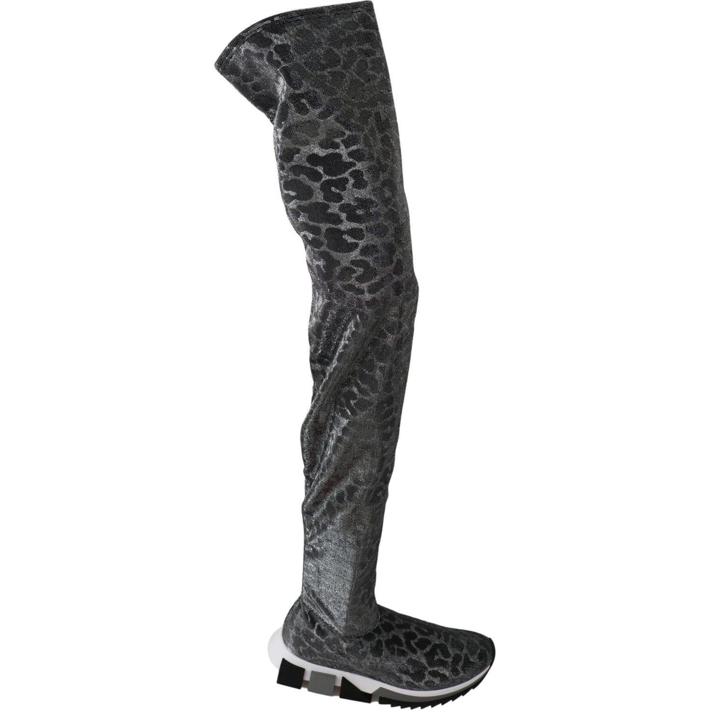 Dolce & Gabbana Elegant Leopard Booties Above Knee Shoes Dolce & Gabbana Dark Slate Gray