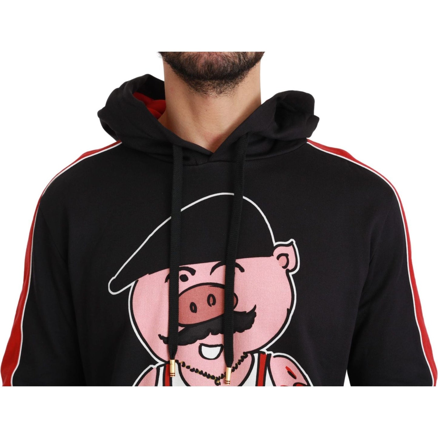 Dolce & Gabbana Elegant Black Hooded Sweater with Multicolor Motif Dolce & Gabbana Tan
