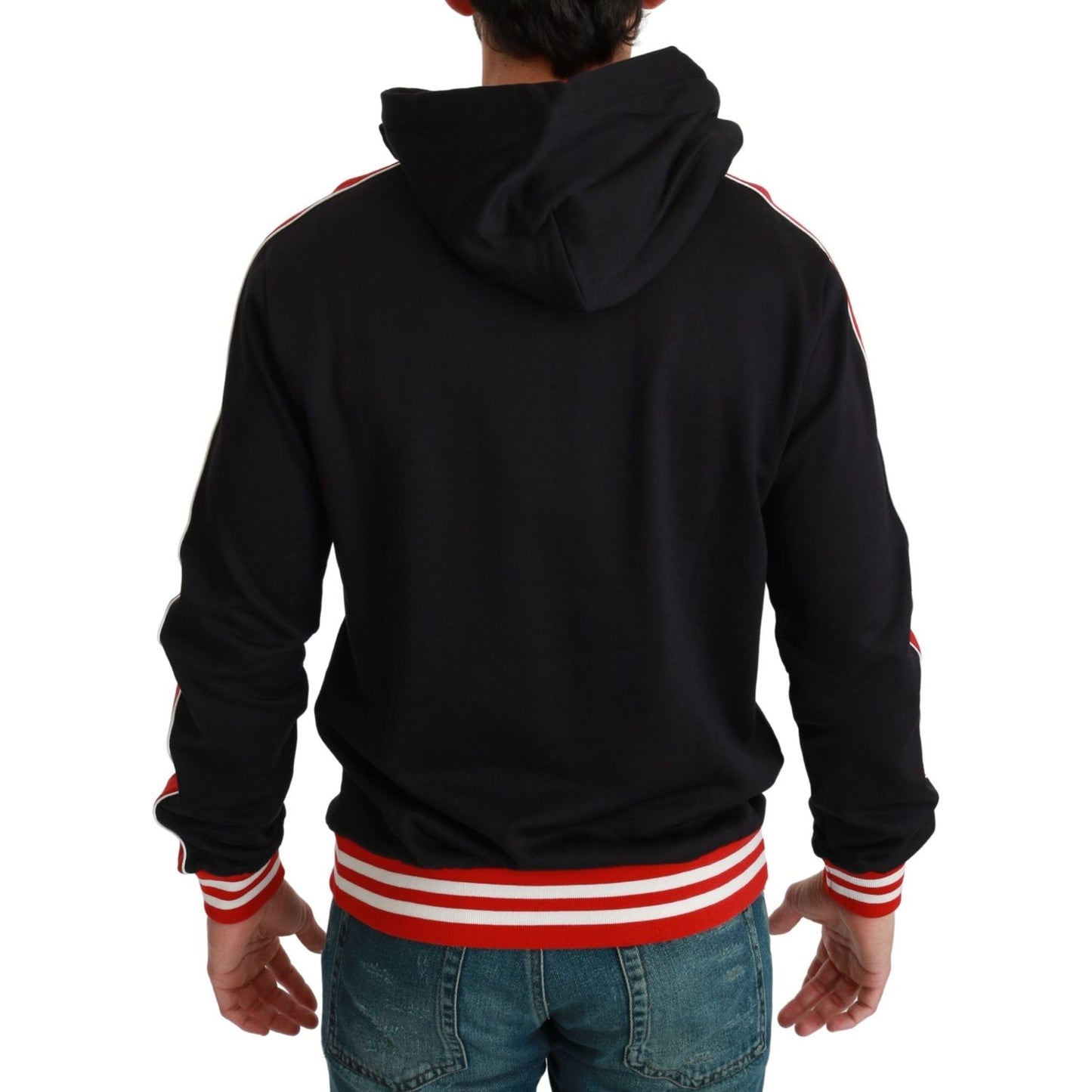 Dolce & Gabbana Elegant Black Hooded Sweater with Multicolor Motif Dolce & Gabbana Black