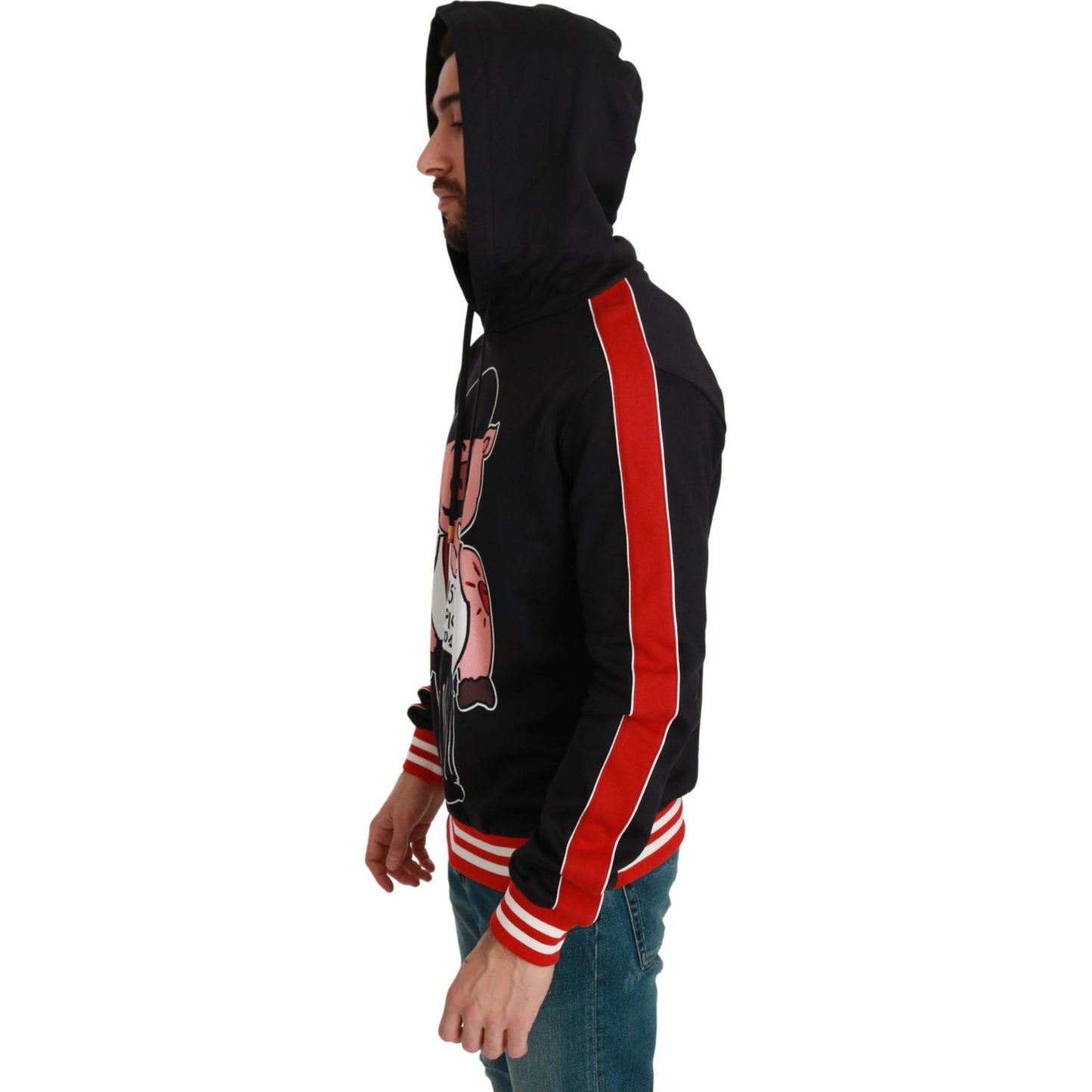 Dolce & Gabbana Elegant Black Hooded Sweater with Multicolor Motif Dolce & Gabbana Maroon
