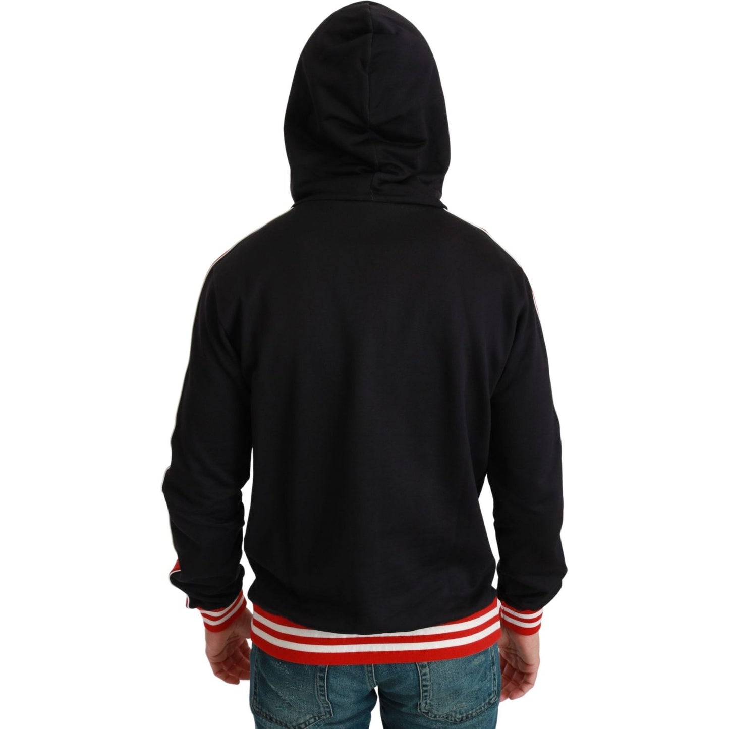Dolce & Gabbana Elegant Black Hooded Sweater with Multicolor Motif Dolce & Gabbana Black