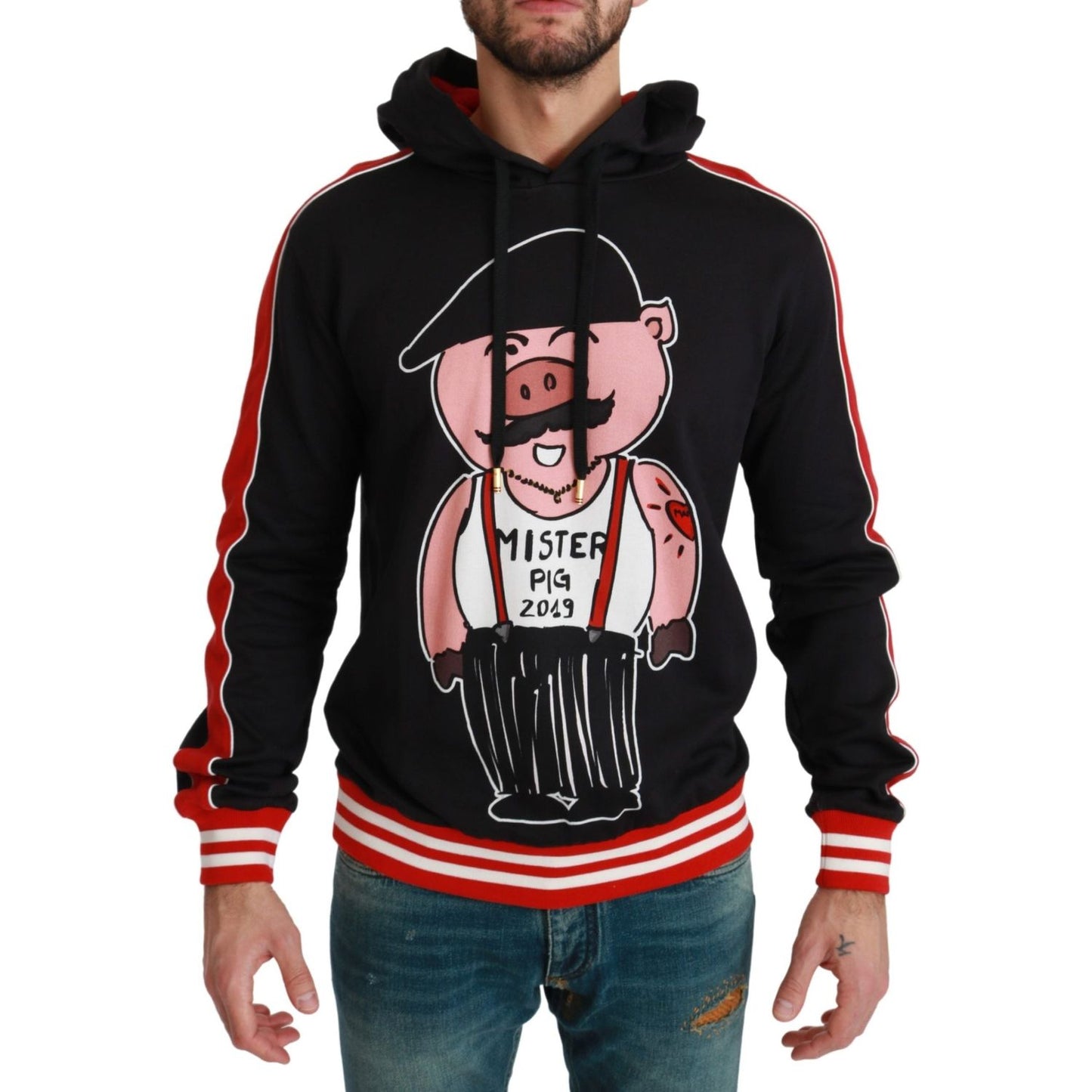 Dolce & Gabbana Elegant Black Hooded Sweater with Multicolor Motif Dolce & Gabbana Rosy Brown