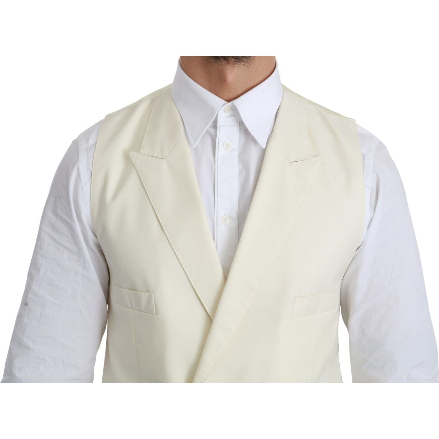 Dolce & Gabbana Elegant Cream Wool Dress Vest Dolce & Gabbana Light Gray