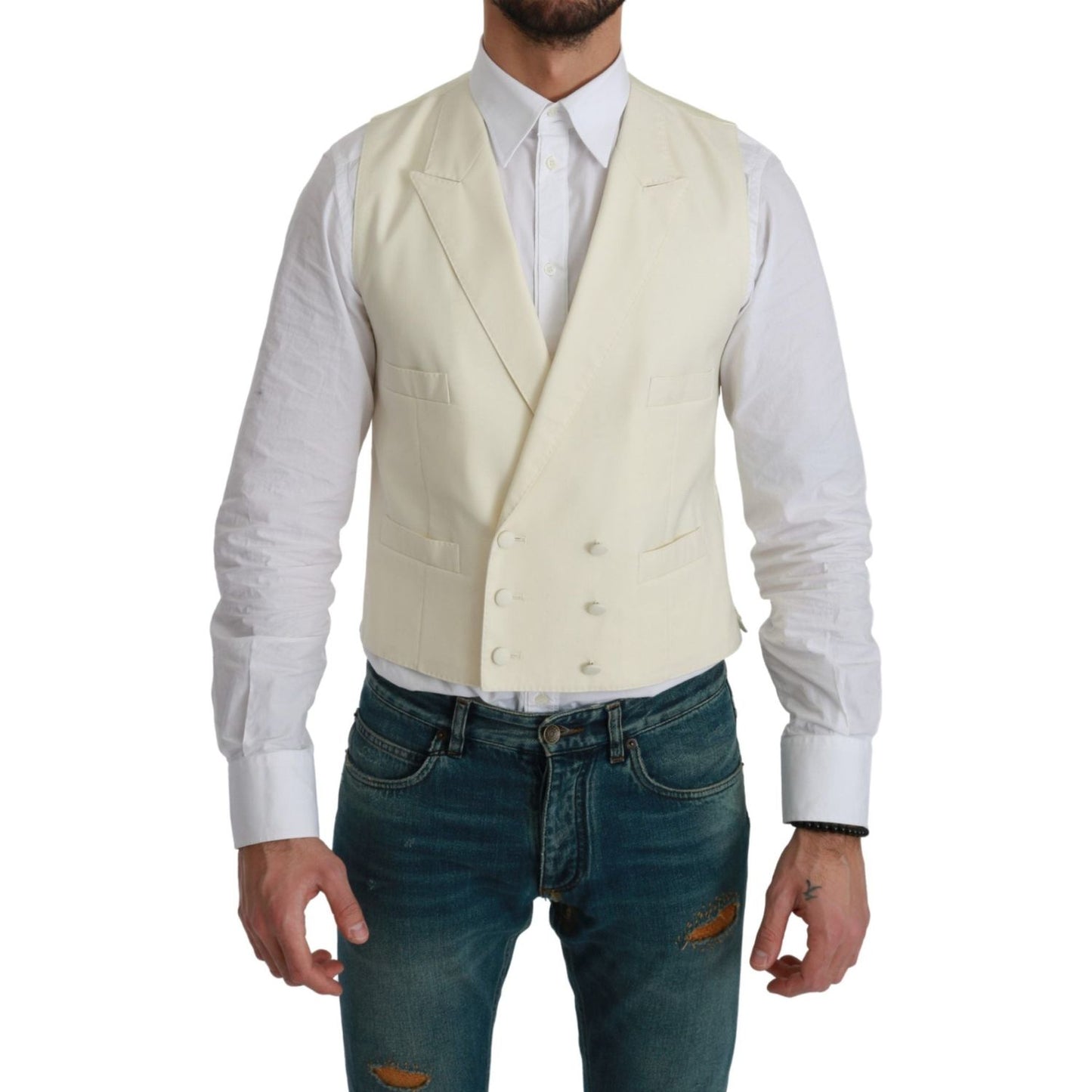 Dolce & Gabbana Elegant Cream Wool Dress Vest Dolce & Gabbana Gray