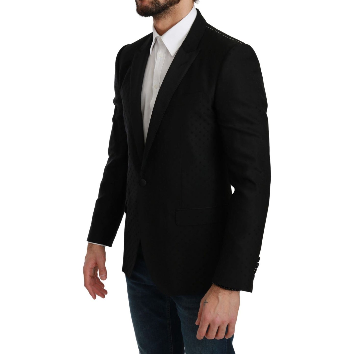 Dolce & Gabbana Elegant Black Polka Dotted Wool Blend Blazer Dolce & Gabbana Black