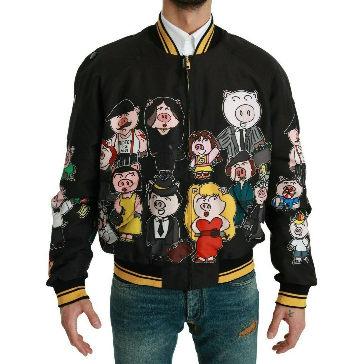 Dolce & Gabbana Multicolor Motive Bomber Style Jacket Coats & Jackets Dolce & Gabbana Tan
