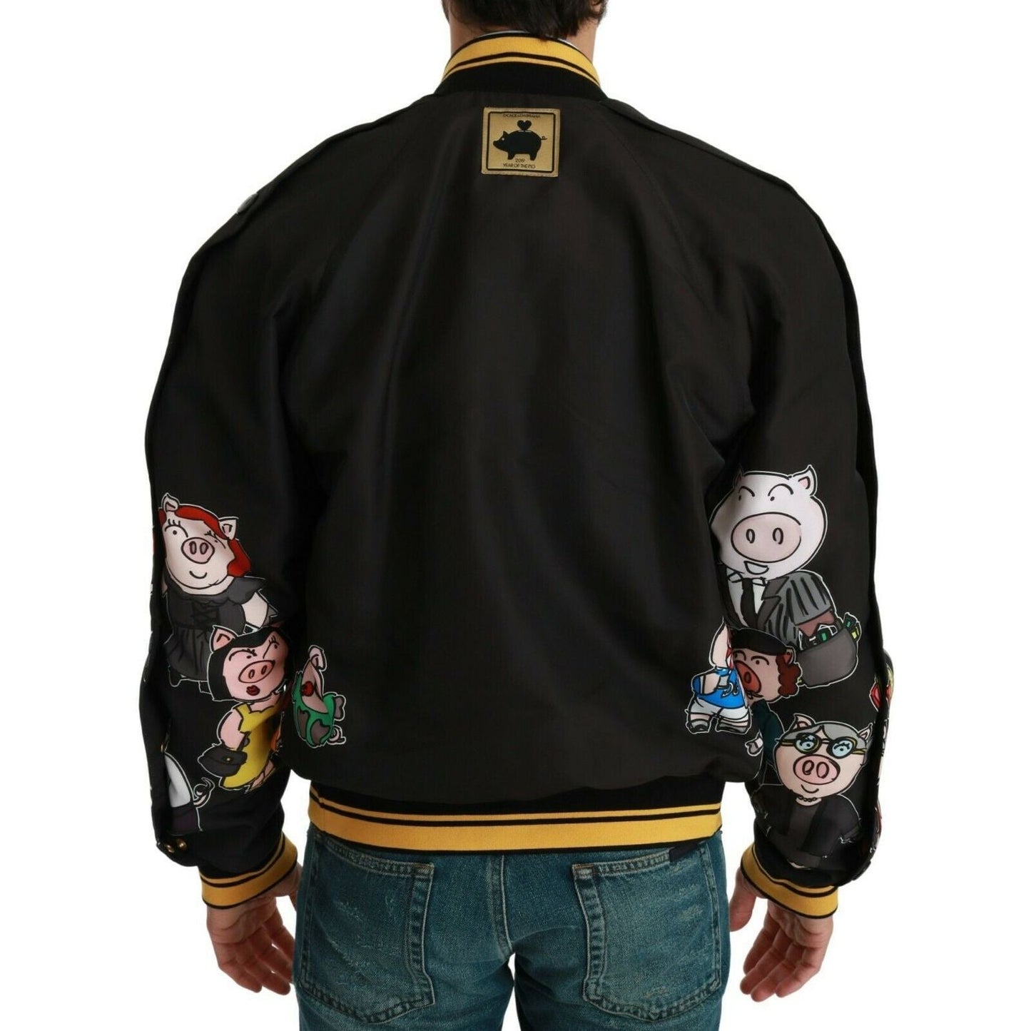 Dolce & Gabbana Multicolor Motive Bomber Style Jacket Coats & Jackets Dolce & Gabbana Black