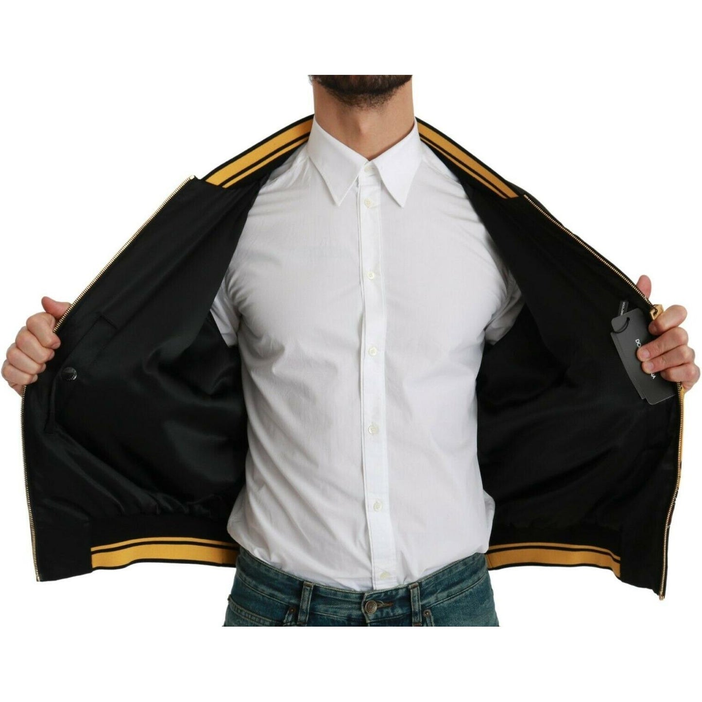 Dolce & Gabbana Multicolor Motive Bomber Style Jacket Coats & Jackets Dolce & Gabbana Black