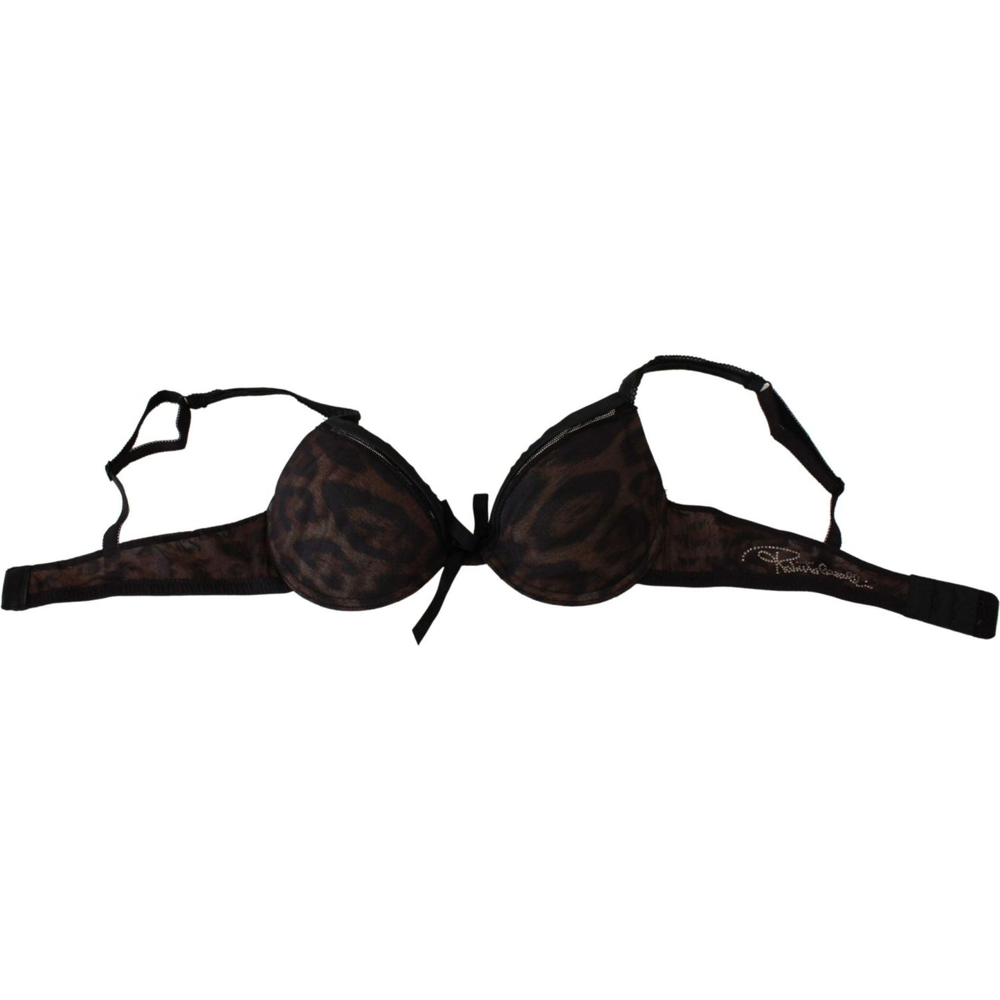 Roberto Cavalli Black Leopard Nylon Push Up Bra Underwear