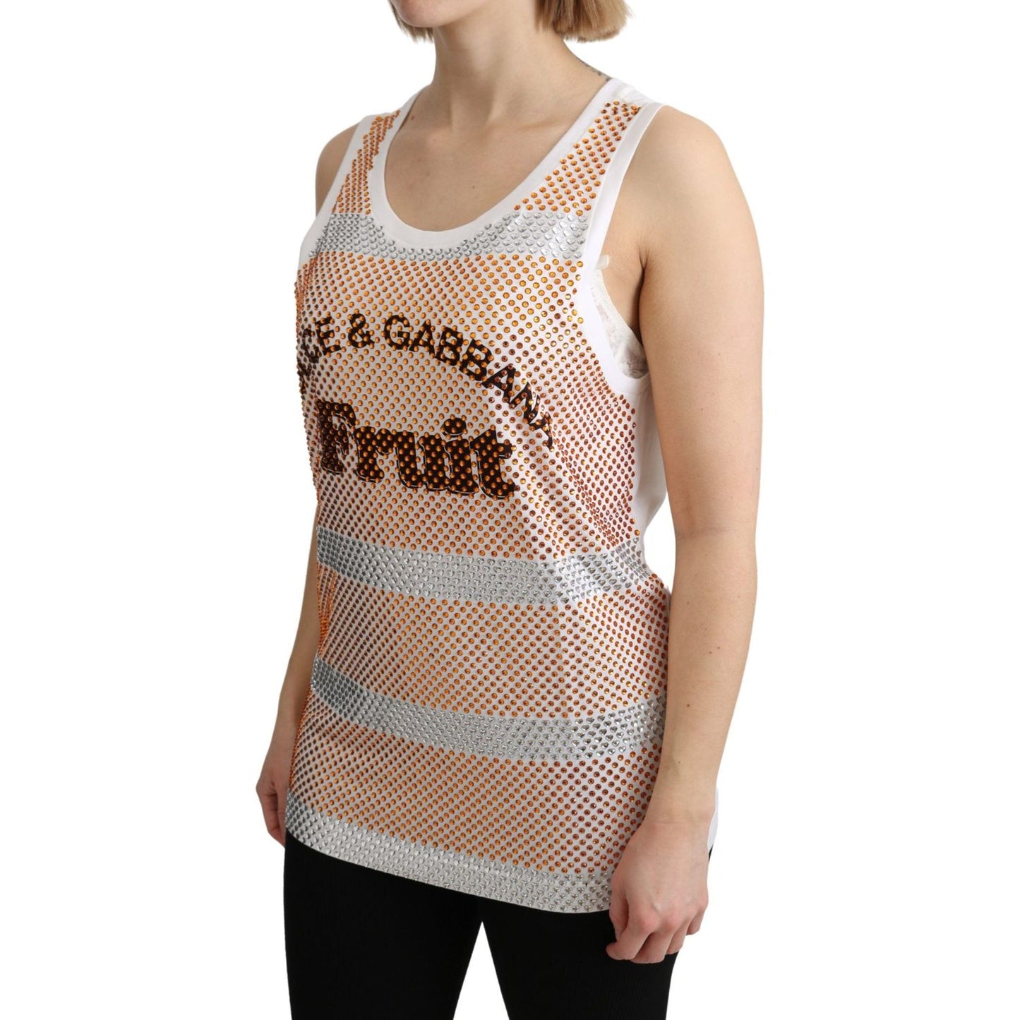 Dolce & Gabbana Crystal Embellished Sleeveless Cotton Top Dolce & Gabbana Rosy Brown