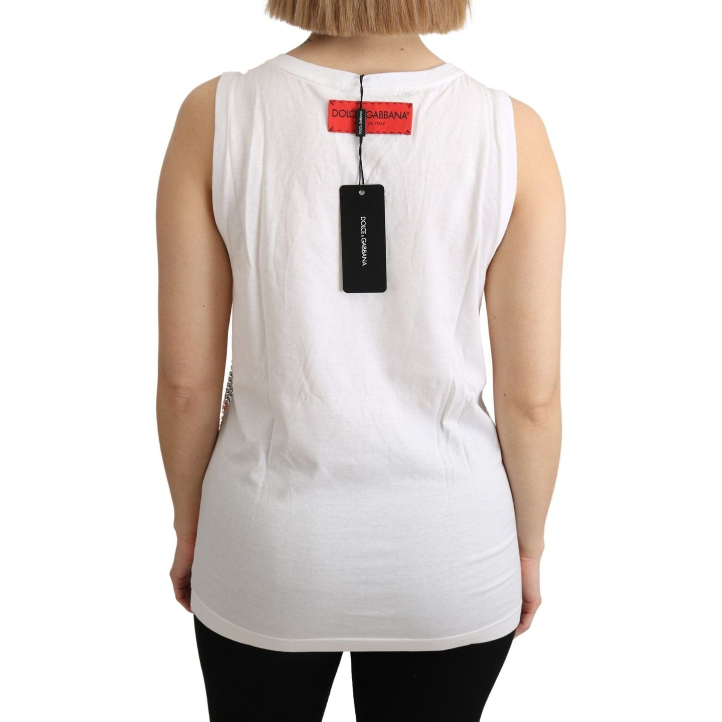 Dolce & Gabbana Crystal Embellished Sleeveless Cotton Top Dolce & Gabbana Light Gray
