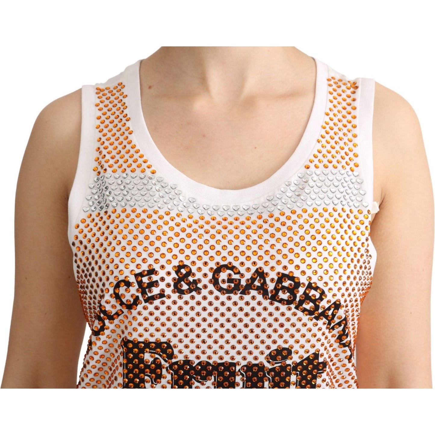 Dolce & Gabbana Crystal Embellished Sleeveless Cotton Top Dolce & Gabbana Wheat