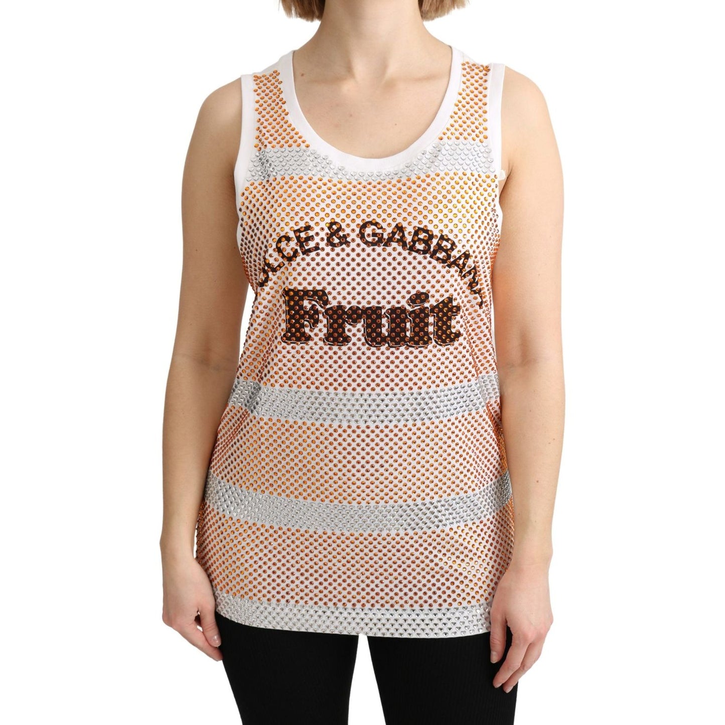 Dolce & Gabbana Crystal Embellished Sleeveless Cotton Top Dolce & Gabbana Light Gray