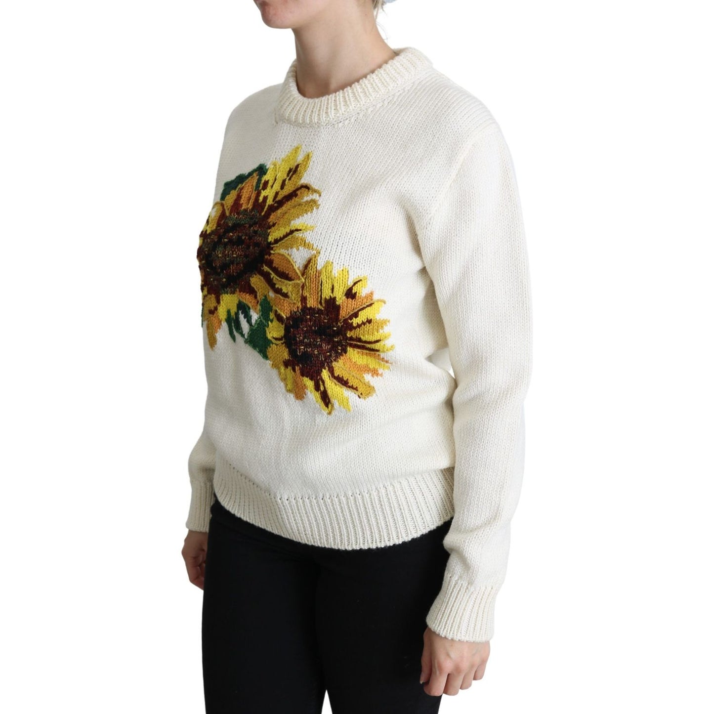 Dolce & Gabbana Elegant Knitted Sunflower Sweater Dolce & Gabbana Black
