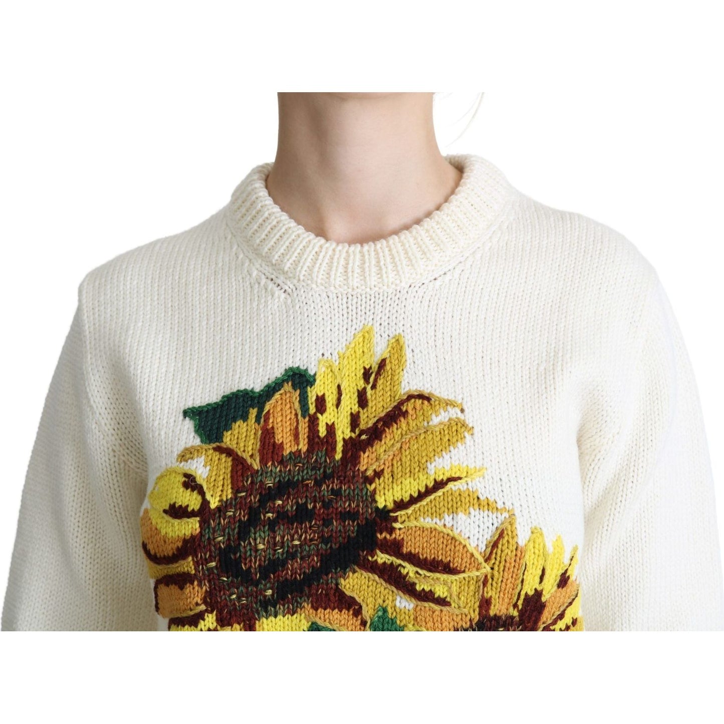 Dolce & Gabbana Elegant Knitted Sunflower Sweater Dolce & Gabbana Light Gray