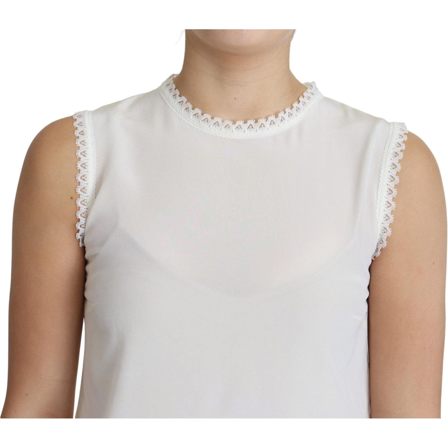 Dolce & Gabbana Elegant Silk Lace-Detailed Sleeveless Blouse Dolce & Gabbana Light Gray