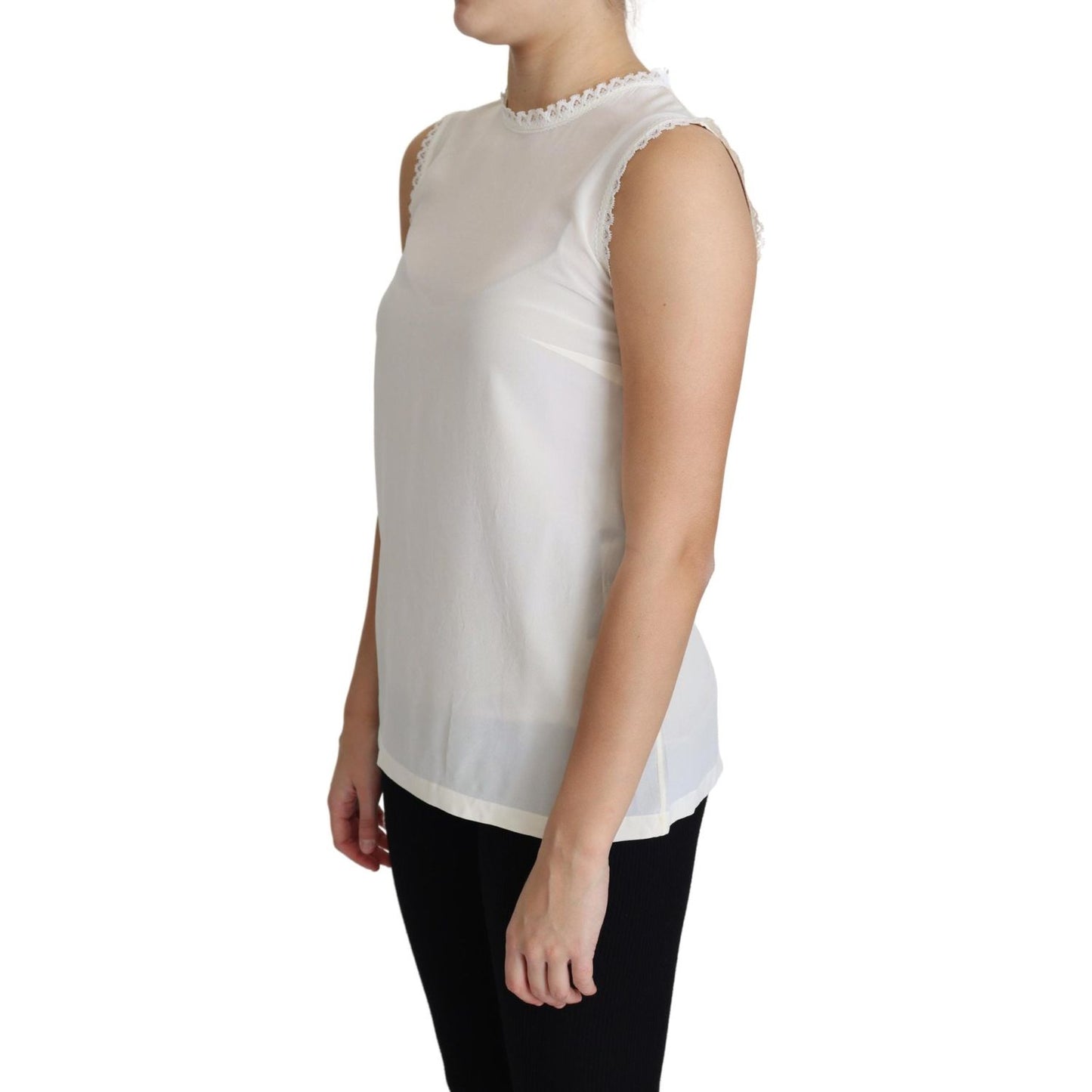 Dolce & Gabbana Elegant Silk Lace-Detailed Sleeveless Blouse Dolce & Gabbana Gray