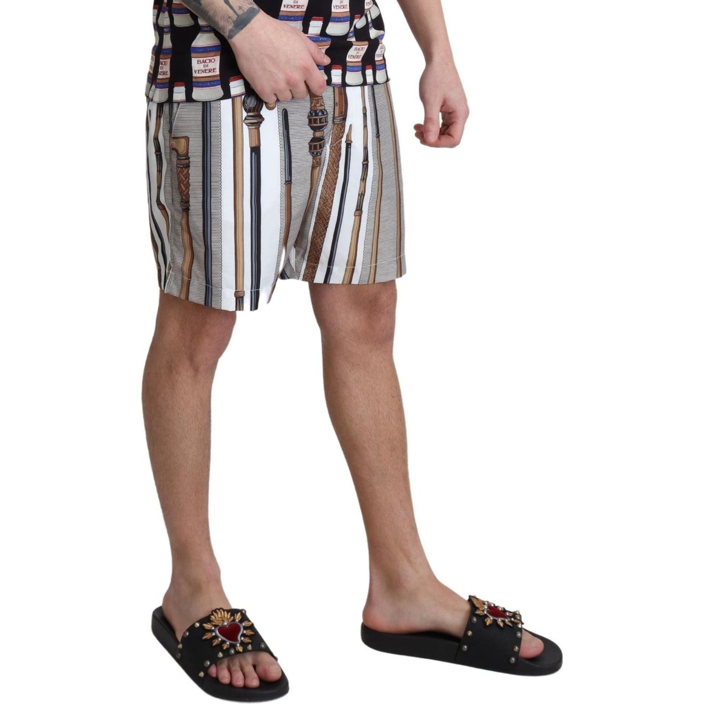 Dolce & Gabbana Elegant White Multicolor Swim Shorts Dolce & Gabbana Dim Gray