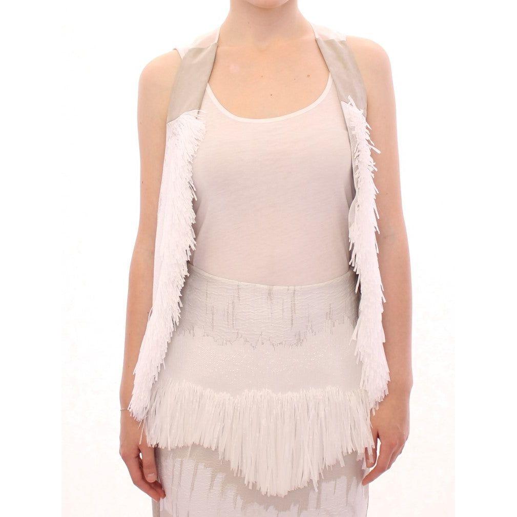 Arzu Kaprol Chic Fringed Open Back Vest Arzu Kaprol Light Gray