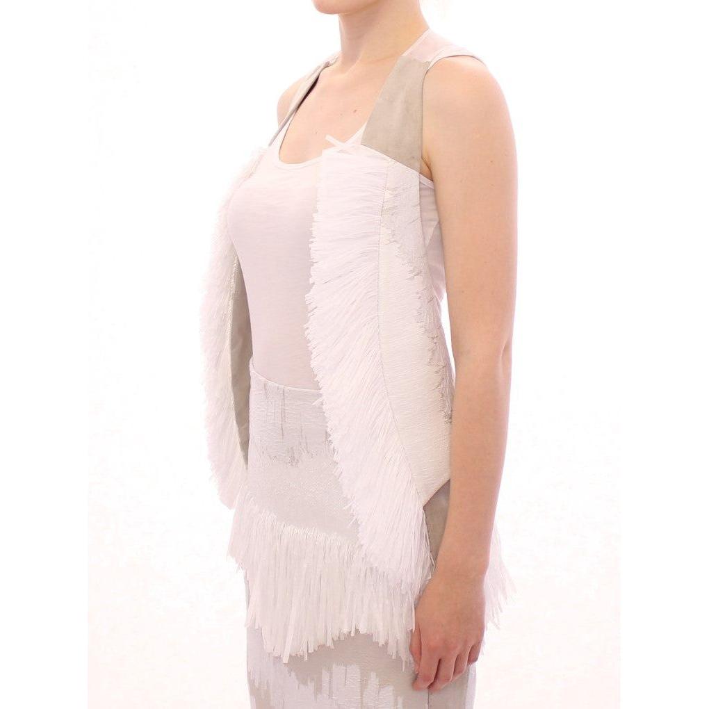 Arzu Kaprol Chic Fringed Open Back Vest Arzu Kaprol Antique White